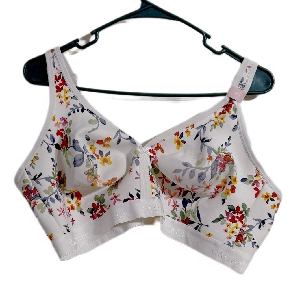 Cacique Floral Print Bra - White and Multicolor